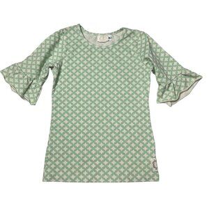 Swanky Baby Vintage Top Girls Green Printed Short Bell Sleeve Cotton Size XL